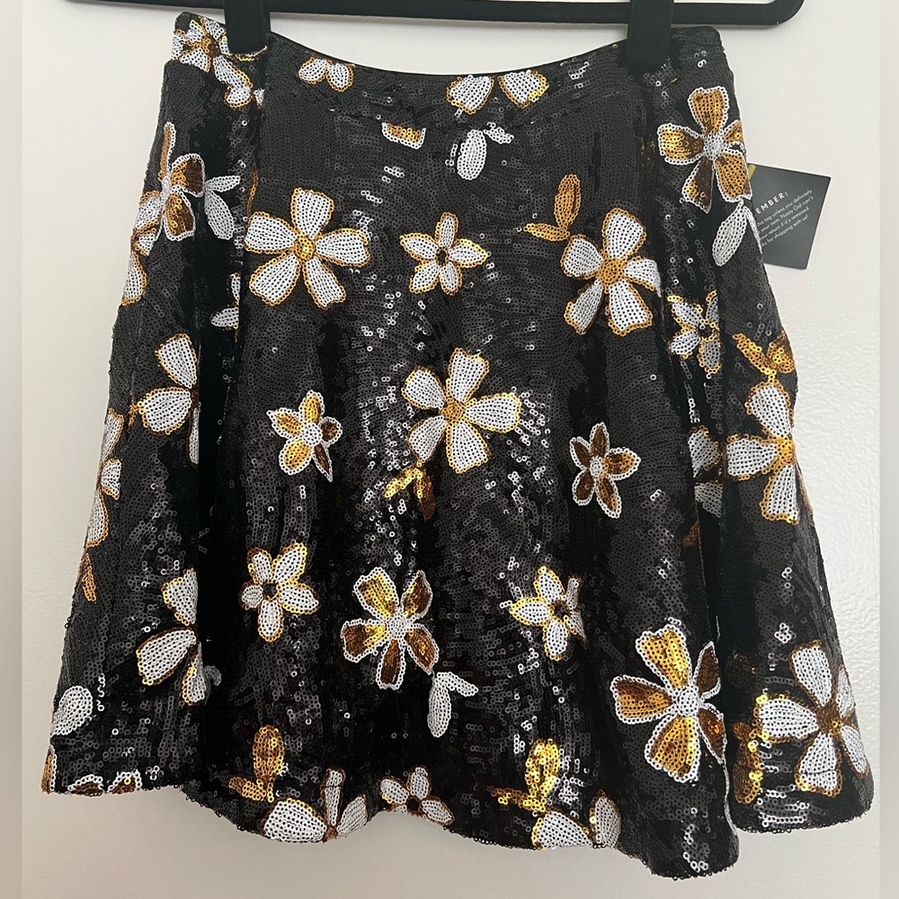 Nasty Gal Black Flower Disco Sequin Skirt